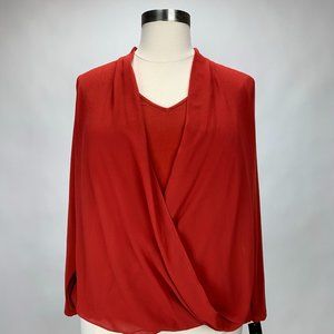 Women's Blouse Surplice Draped V Neck Rust